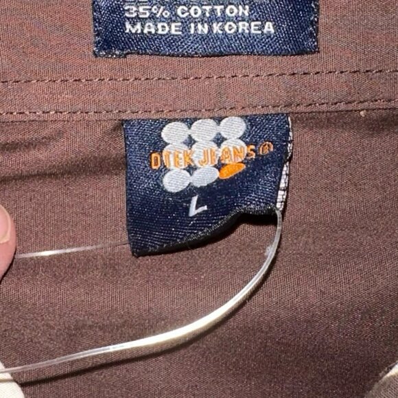 Dtek Jeans Men Shirt Sz Large Brown White Double Collar French Cuffs EUC - Picture 5 of 5